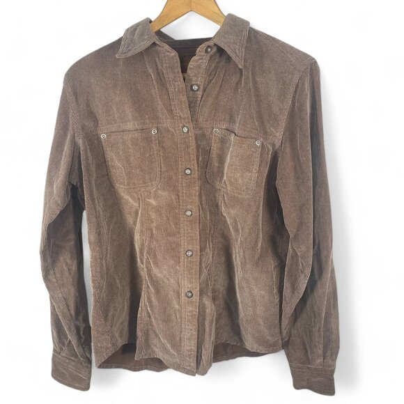 St John's Bay Wildermess Lodges Brown Corduroy Button-Up‎ Shirt Women's SZ M - Picture 1 of 11